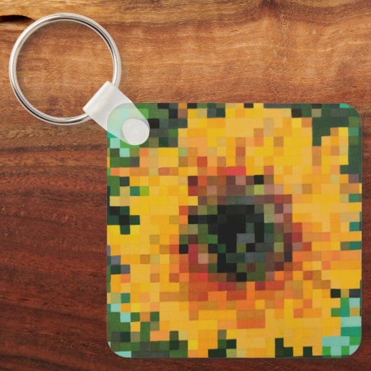 Bright yellow sunflower in pixel art schlüsselanhänger (Vorderseite)