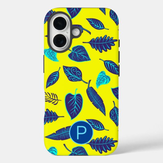 Bright Yellow Tropical Leaf Pattern Monogram Case-Mate iPhone Hülle (Rückseite)