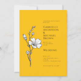 Bright Yellow Vintage Retro Floral Wedding  Einladung