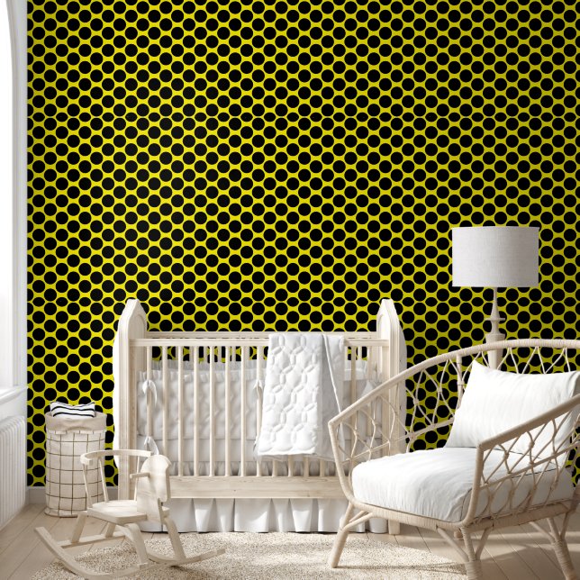 Bright Yellow with Black Dot Style Textured Tapete (Kinder)