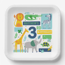 Bright Zoo Jungle Animals Birthday PARTY PLATE 9" Pappteller