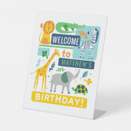 Bright Zoo Jungle Animals Birthday Pedestal Sign Sockelschild