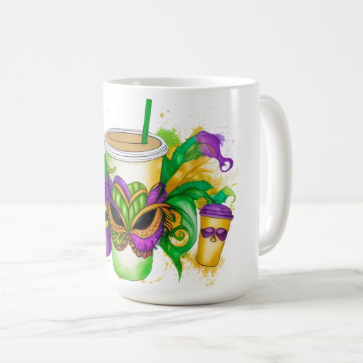 BRIGHTLICH FARBIGE MARDI GRAS GETRÄNKE KAFFEETASSE (VorderseiteRechts)