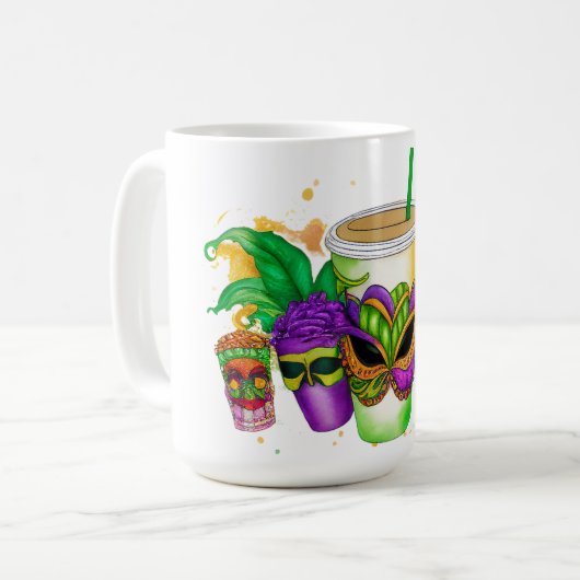 BRIGHTLICH FARBIGE MARDI GRAS GETRÄNKE KAFFEETASSE (Vorderseite Links)