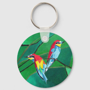 Brightly Colored European Bee Eaters Geometric Art Schlüsselanhänger