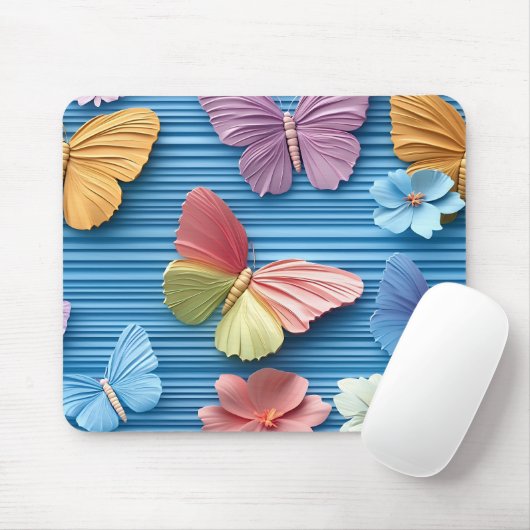 BRIGHTLY COLORED FLOWERS AND BUTTERFLIES MOUSEPAD (Mit Mouse)