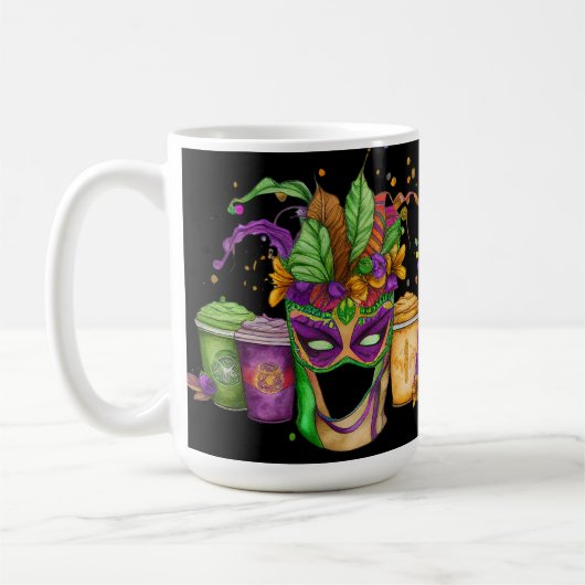 BRIGHTLY COLORED MARDI GRAS MASKS & BEVERAGES KAFFEETASSE (Links)