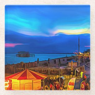 Brighton and Hove Beach & Sunset Digital Painting Glasuntersetzer