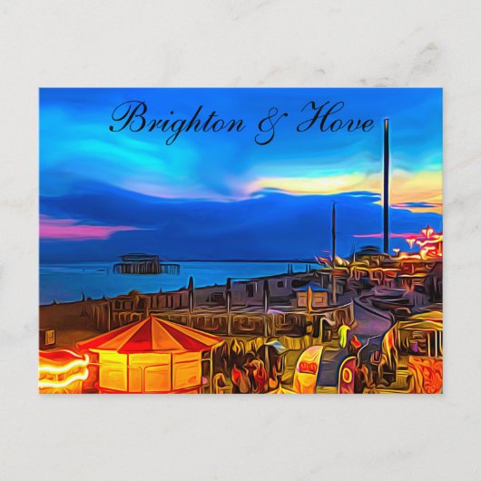 Brighton and Hove Beach & Sunset Digital Painting Postkarte (Vorderseite)