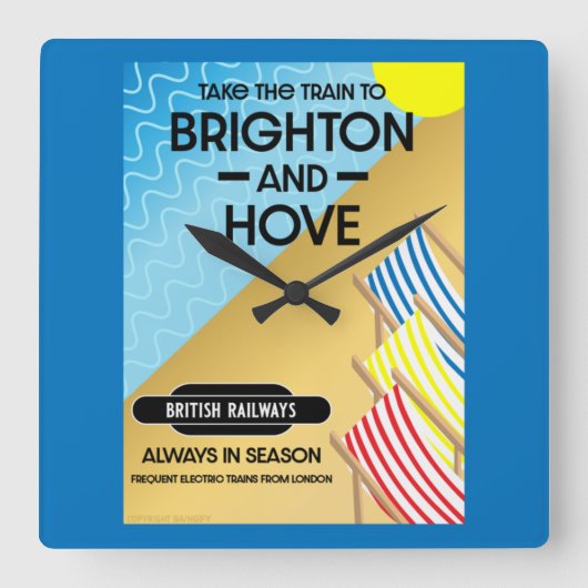 Brighton and Hove Travel Beach Art Quadratische Wanduhr (Vorderseite)