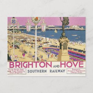 Brighton and Hove Vintage-Werbeplakat für Züge Postkarte