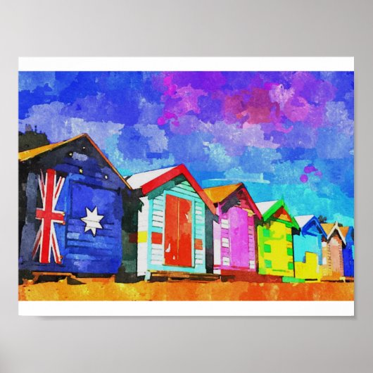 Brighton Bathing Boxen Aquarellmalerei Poster (Vorne)