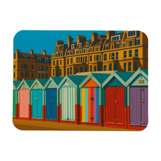 Brighton Beach Huts - farbenfrohe Küstendrucke Magnet (Horizontal)