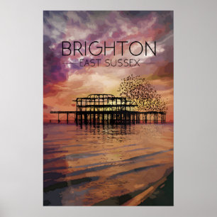 Brighton Beach West Pier Sonnenuntergang Reiseplak Poster