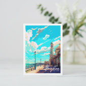 Brighton England Vintage-Reise-Ort-Illustration Postkarte (Stehend Vorderseite)