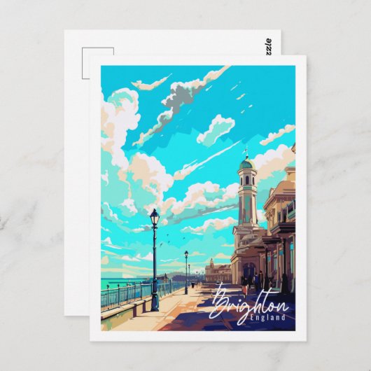 Brighton England Vintage-Reise-Ort-Illustration Postkarte (Vorne/Hinten)