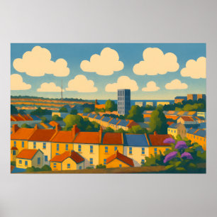 Brighton & Hove Rooftops - Whimsical Townscape Poster