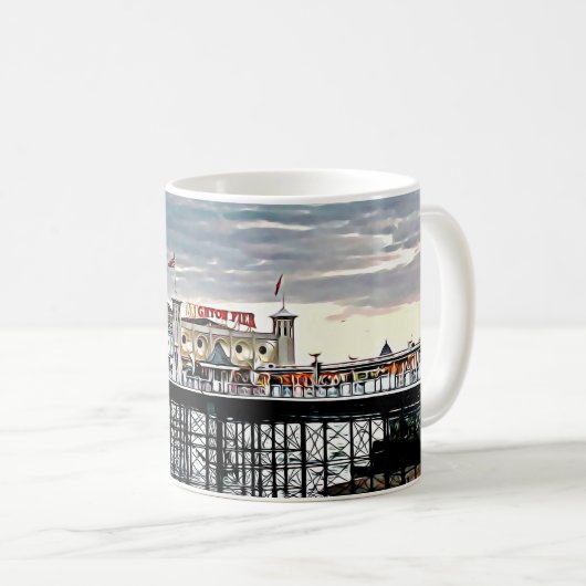Brighton Pier & Cloudy Sky Digitales Gemälde Kaffeetasse (VorderseiteRechts)