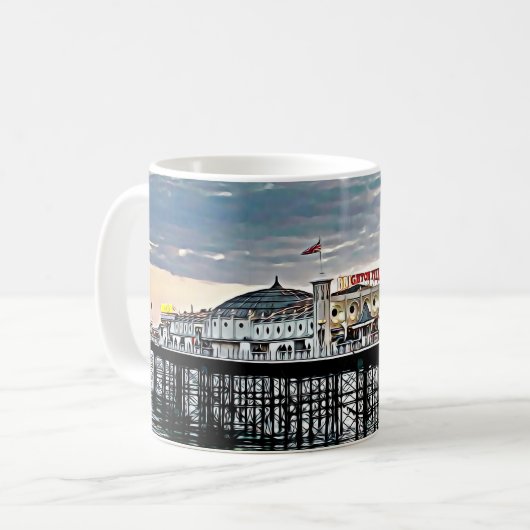 Brighton Pier & Cloudy Sky Digitales Gemälde Kaffeetasse (Vorderseite Links)