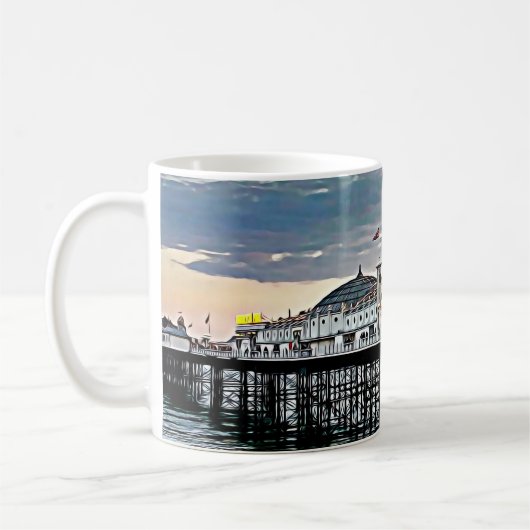 Brighton Pier & Cloudy Sky Digitales Gemälde Kaffeetasse (Links)