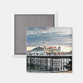 Brighton Pier & Cloudy Sky Digitales Gemälde Magnet (Vorderseite/Rückseite)