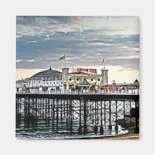 Brighton Pier & Cloudy Sky Digitales Gemälde Magnet