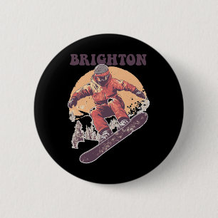 Brighton Utah Retro Snowboard Button
