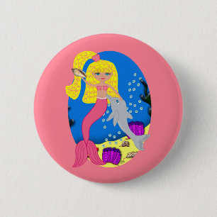 Brigit der rosa Meerjungfrau und Dolphin-Taste Button