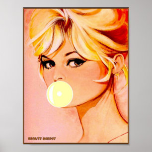 BRIGITE BARDOT Vintage Blase Blasen Print Poster
