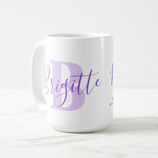 Brigittenname bedeutet Monogramm B lila Text Kaffeetasse (Vorderseite Links)