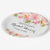Briidal Dusche Rosa Blumengestelle weiß Name Pappteller (Schrägansicht)