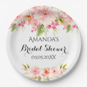 Briidal Dusche Rosa Blumengestelle weiß Name Pappteller (Vorderseite)