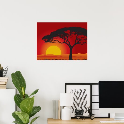 Briliant roter Sonnenuntergang unter dem Bonsai-Ba Poster (Heimbüro)