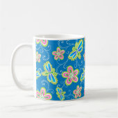 Brillant Blumen, Libellen und Wirbel auf Blau Kaffeetasse (Links)