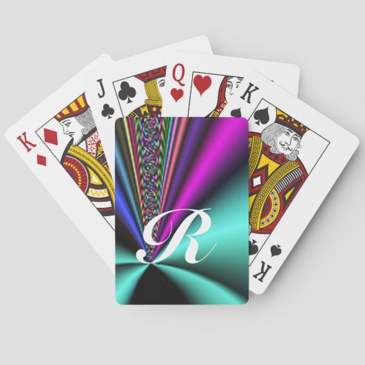 Brillant farbenfrohe Fraktalstrahlen mit Monogramm Spielkarten (Rückseite)