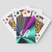 Brillant farbige Fraktal-Rays mit Monogramm Spielkarten (Rückseite)