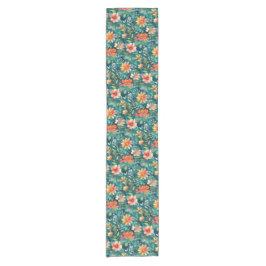 Brillante Aquamarine und koralle Abstrakte Blüte Kurzer Tischläufer