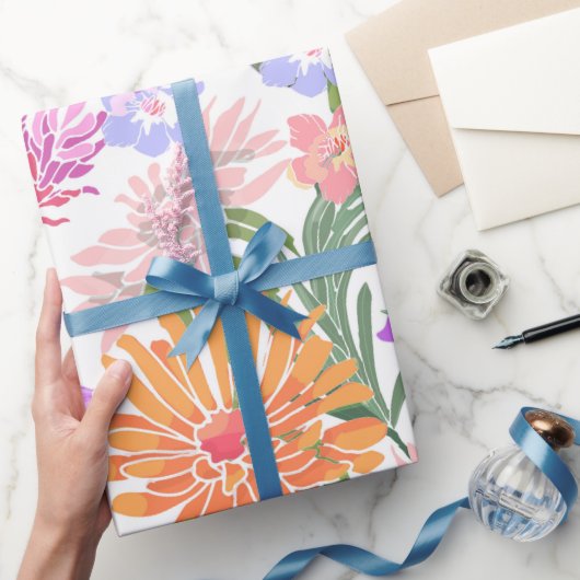 Brillante Blume Lila Blue Pink Orange Geschenkpapier (Schenken)