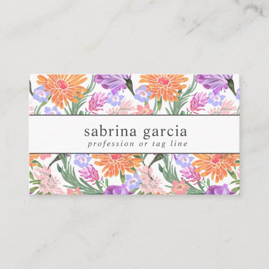 Brillante Blume | Lila orangefarbener QR-Code Visitenkarte (Vorderseite)