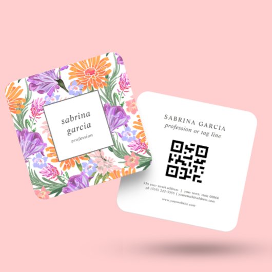 Brillante Blume | Violet Blue orange QR Code Quadratische Visitenkarte