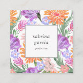 Brillante Blume | Violet Blue orange QR Code Quadratische Visitenkarte (Vorderseite)