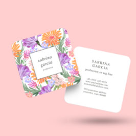 Brillante Blume | Violett Blau orange rosa Quadratische Visitenkarte