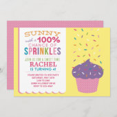 Brillante Cupcake Sprinkles Geburtstagskarte Einladung (Vorne/Hinten)