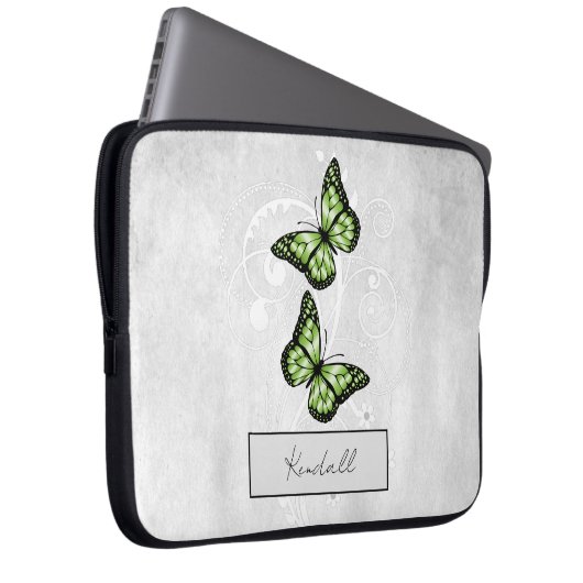 Brillante grüne Schmetterlinge Laptopschutzhülle (Vorne Rechts)