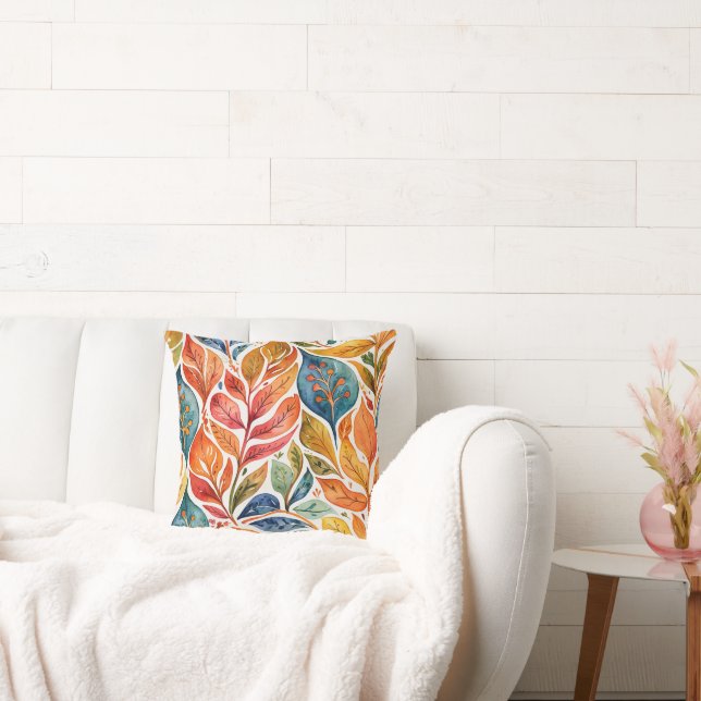 Brillante Orange & Blue Abstrakte Blätter Kissen (Liege)