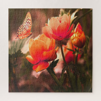 Brillante Orange-Rose und Schmetterling Puzzle