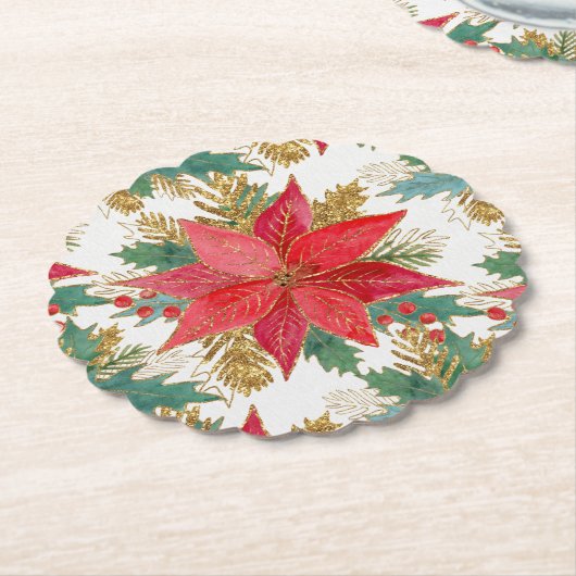 Brillante Poinsettia und Holly Paper Untersetzer (angewinkelt)