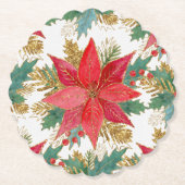 Brillante Poinsettia und Holly Paper Untersetzer (Vorderseite)