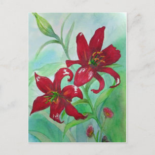 Brillante Red Fine Art Watercolor Blume Lindsey Postkarte