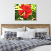 Brillante Red Hibiskus Blume Canvas Print Leinwanddruck (Insitu (Schlafzimmer))